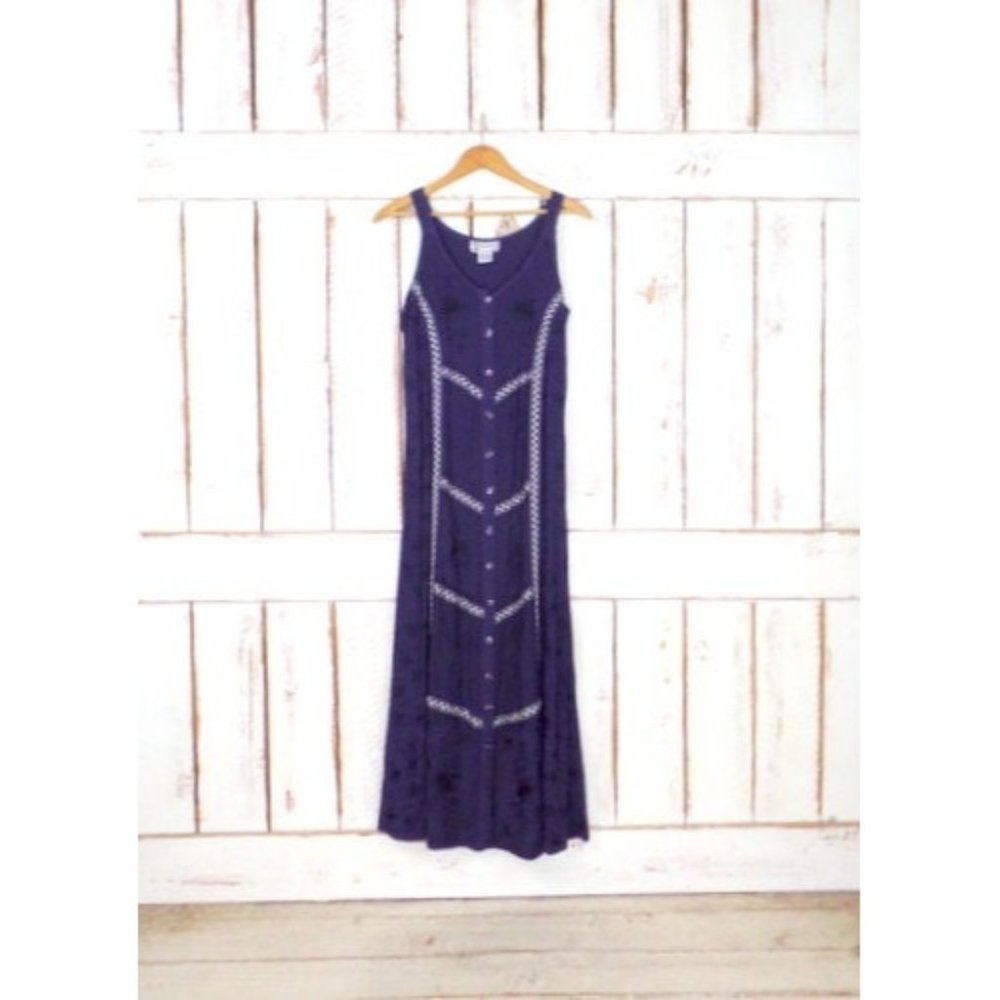 Vintage purple embroidered floral maxi dress